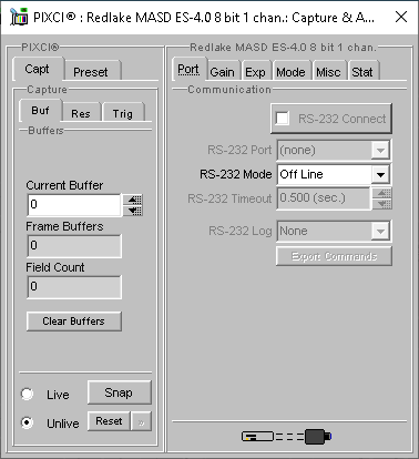 (XCAP Control Panel for the Redlake MASD ES-4.0 8 bit 1 chan.)