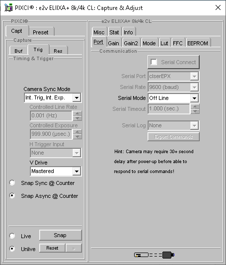 (XCAP Control Panel for the e2v ELIIXA+ 8k/4k CL(8 Bit Mode))