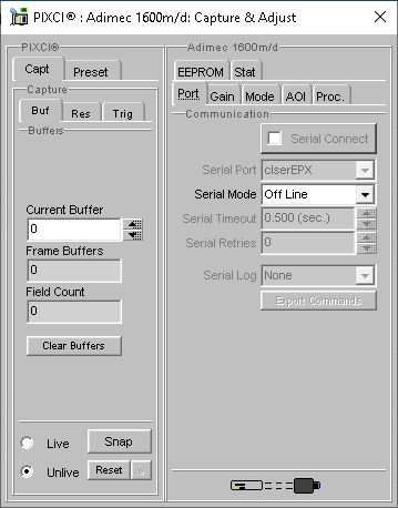 (XCAP Control Panel for the Adimec 1600m/d)