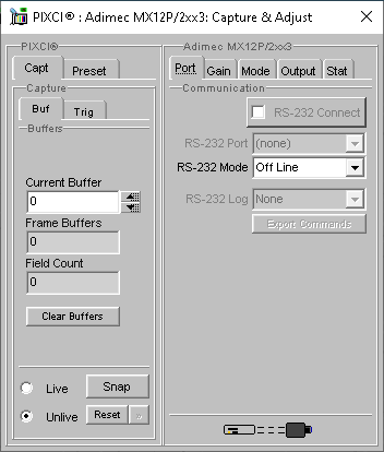 (XCAP Control Panel for the Adimec MX12P/2xx3)