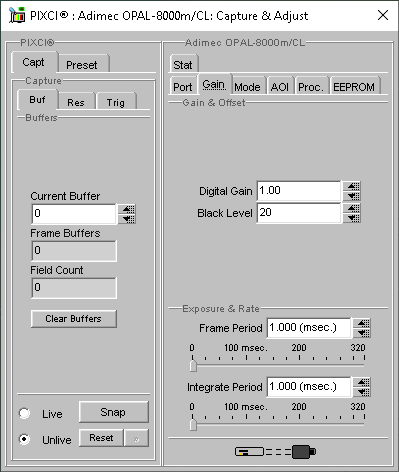 (XCAP Control Panel for the Adimec OPAL-8000m/CL)