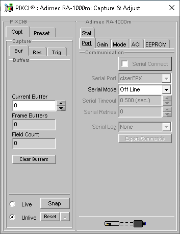 (XCAP Control Panel for the Adimec RA-1000m)