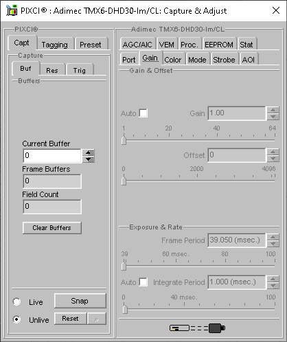 (XCAP Control Panel for the Adimec TMX6-DHD30-Im/CL)