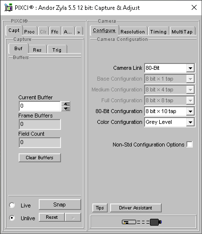 (XCAP Control Panel for the Andor Zyla 5.5 12 bit)