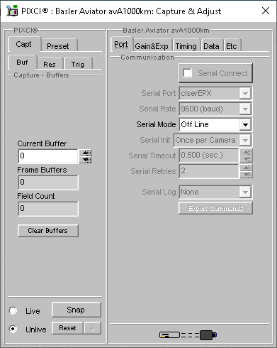 (XCAP Control Panel for the Basler Aviator avA1000km)