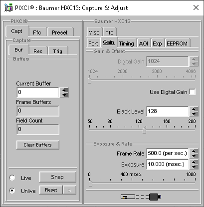 (XCAP Control Panel for the Baumer HXC13)