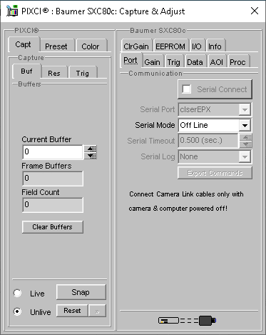 (XCAP Control Panel for the Baumer SXC80c)