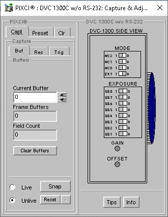 (XCAP Control Panel for the DVC 1300C w/o RS-232)
