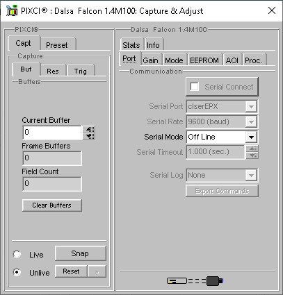 (XCAP Control Panel for the Dalsa  Falcon 1.4M100)