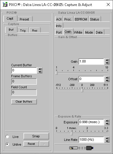 (XCAP Control Panel for the Dalsa Linea LA-CC-08K05)