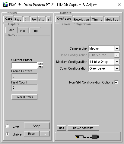 (XCAP Control Panel for the Dalsa Pantera PT-21-11M04)