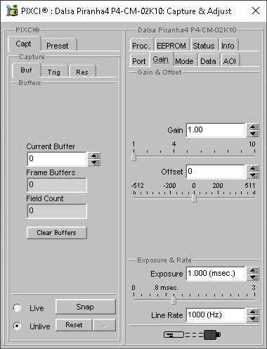 (XCAP Control Panel for the Dalsa Piranha4 P4-CM-02K10)