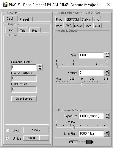 (XCAP Control Panel for the Dalsa Piranha4 P4-CM-04K05)