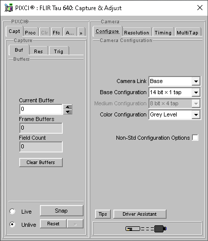 (XCAP Control Panel for the FLIR Tau 640)