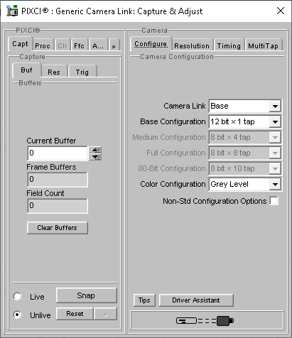 XCAP Example Camera Control Window