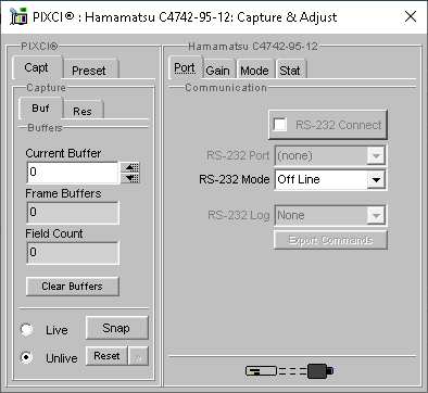 (XCAP Control Panel for the Hamamatsu C4742-95-12)