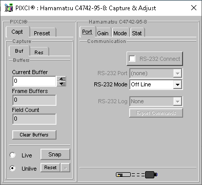 (XCAP Control Panel for the Hamamatsu C4742-95-8)