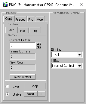 (XCAP Control Panel for the Hamamatsu C7942)