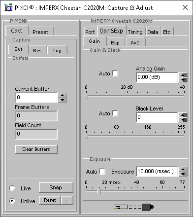 (XCAP Control Panel for the IMPERX Cheetah C2020M)