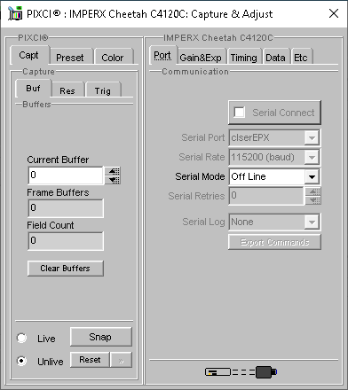 (XCAP Control Panel for the IMPERX Cheetah C4120C)