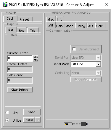 (XCAP Control Panel for the IMPERX Lynx IPX-VGA210L)