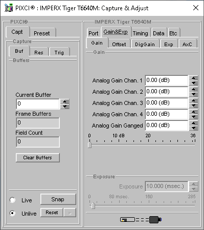 (XCAP Control Panel for the IMPERX Tiger T6640M)