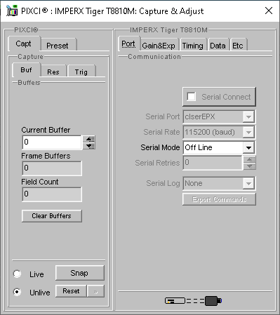 (XCAP Control Panel for the IMPERX Tiger T8810M)
