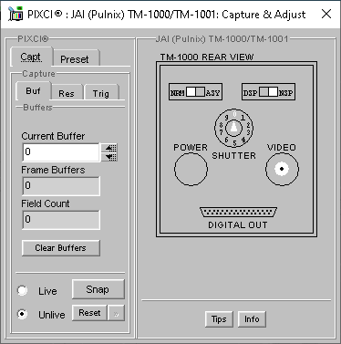 (XCAP Control Panel for the JAI (Pulnix) TM-1000/TM-1001)