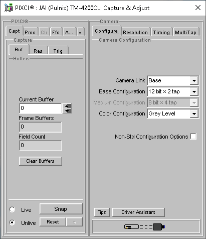 (XCAP Control Panel for the JAI (Pulnix) TM-4200CL)