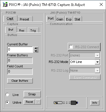 (XCAP Control Panel for the JAI (Pulnix) TM-6710)