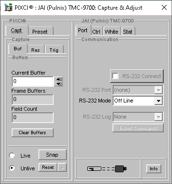 (XCAP Control Panel for the JAI (Pulnix) TMC-9700)