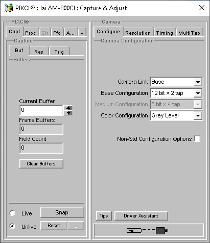 (XCAP Control Panel for the Jai AM-800CL)