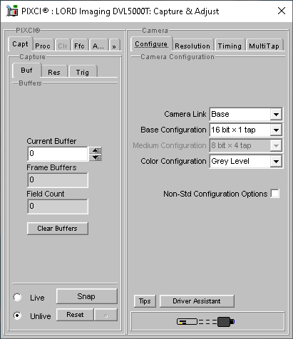 (XCAP Control Panel for the LORD Imaging DVL5000T)