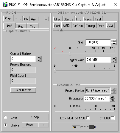 (XCAP Control Panel for the ON Semiconductor AR1820HS-CL)