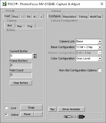 (XCAP Control Panel for the PhotonFocus MV-D1024E)