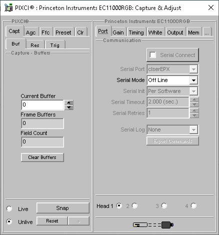 (XCAP Control Panel for the Princeton Instruments EC11000RGB)
