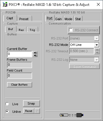 (XCAP Control Panel for the Redlake MASD 1.6i 10 bit)