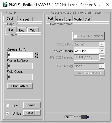 (XCAP Control Panel for the Redlake MASD ES-1.0/10 bit 1 chan.)