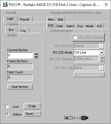 (XCAP Control Panel for the Redlake MASD ES-310 8 bit 2 chan.)