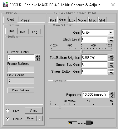 (XCAP Control Panel for the Redlake MASD ES-4.0 12 bit)
