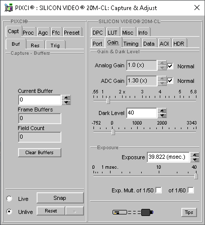 (XCAP Control Panel for the SILICON VIDEO® 20M-CL)