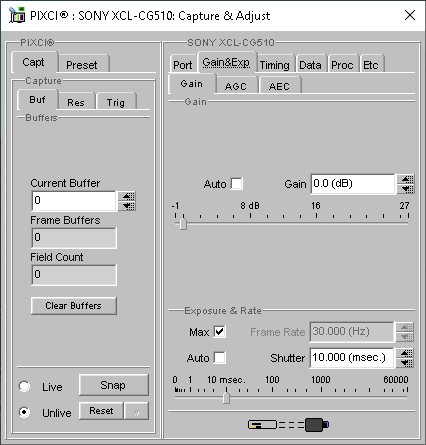 (XCAP Control Panel for the SONY XCL-CG510)