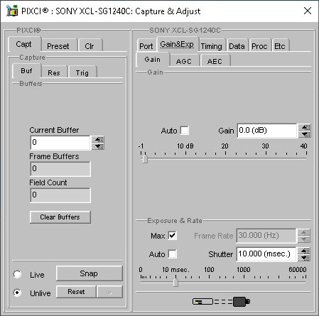 (XCAP Control Panel for the SONY XCL-SG1240C)