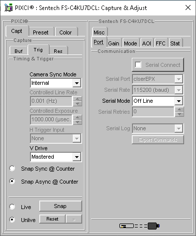 (XCAP Control Panel for the Sentech FS-C4KU7DCL)