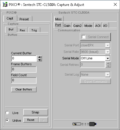 (XCAP Control Panel for the Sentech STC-CL500A)