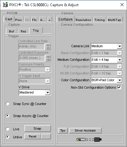 (XCAP Control Panel for the Teli CSL8000CL (RGB Mode))