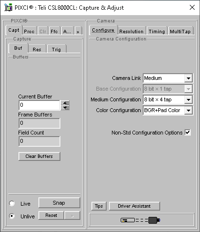 (XCAP Control Panel for the Teli CSL8000CL (RGB Mode))