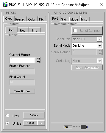 (XCAP Control Panel for the UNIQ UC-900-CL 12 bit)