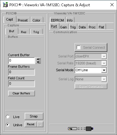 (XCAP Control Panel for the Vieworks VA-1M120C)