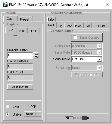 (XCAP Control Panel for the Vieworks VA-2MW64C)